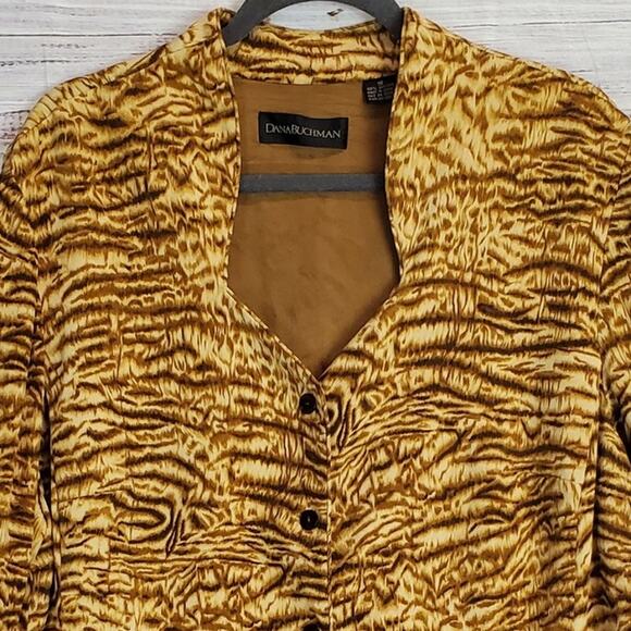 Dana Buchman Silk Cheetah Blouse 18 Button Front Sweetheart Animal Print 80's - Picture 3 of 10